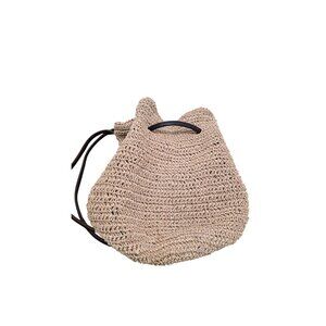 Eddie Baur Handwoven Beige Straw Bag pack Leather Straps & Inner Zipper Pocket S